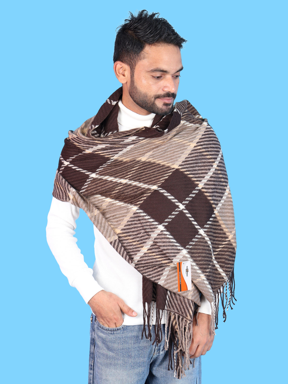 Pick Ur Needs Premium Winter Shawl & Muffler for Men & Boys | Soft Warm Checkered Pattern Woolen Style Stole Stylish Long Scarf with Fringed Ends Comfortable Neck Wrap for Winter Wear