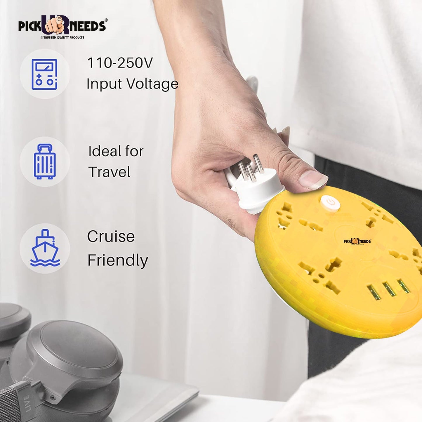 Pick Ur Needs Extension Cord Board with 3 USB Charging Ports and 4 Socket -10 Amp Heavy Duty for Multiple Devices Smartphone Tablet Laptop