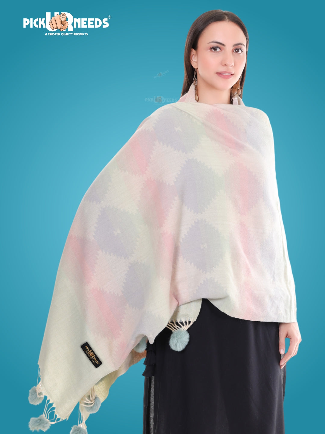 Pick Ur Needs Women’s Soft Woolen Shawl Premium Warm & Breathable Winter Stole  Elegant Striped Design with Tassels