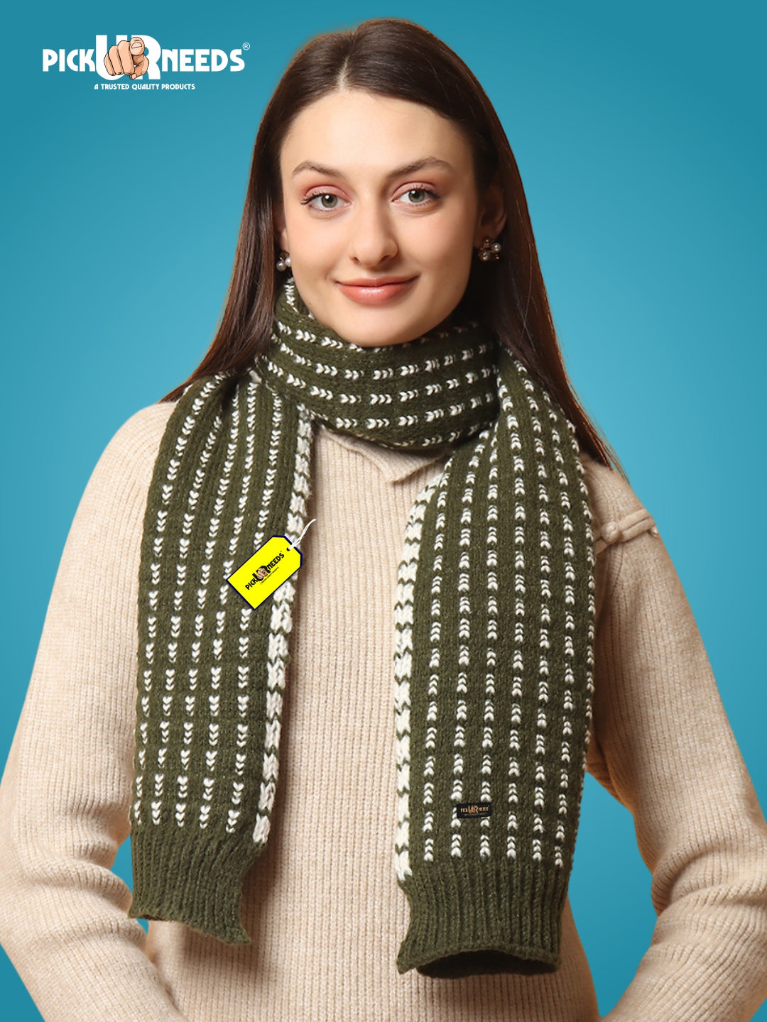 Pick Ur Needs Women Knitted Winter Muffler Soft & Warm Woolen Scarf with Stylish Pattern Lightweight Neck Wrap for Casual, Office