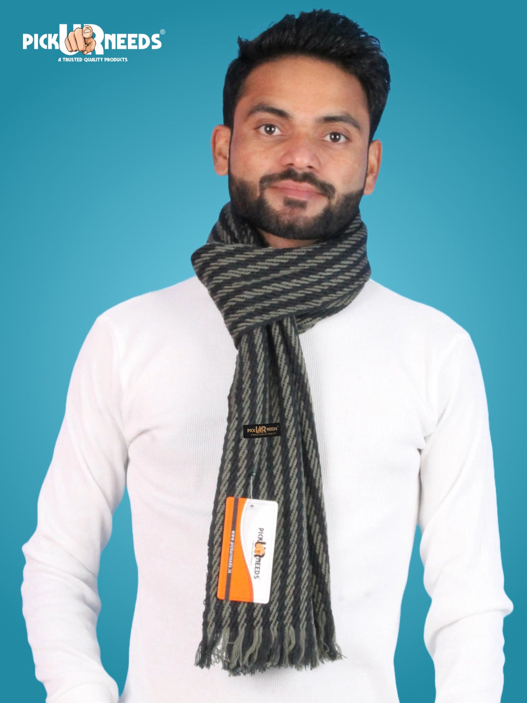Pick Ur Needs Premium Men's Warm And Stylish Woolen Muffler With Multicolour Stripes And Stylish Tussles Ends