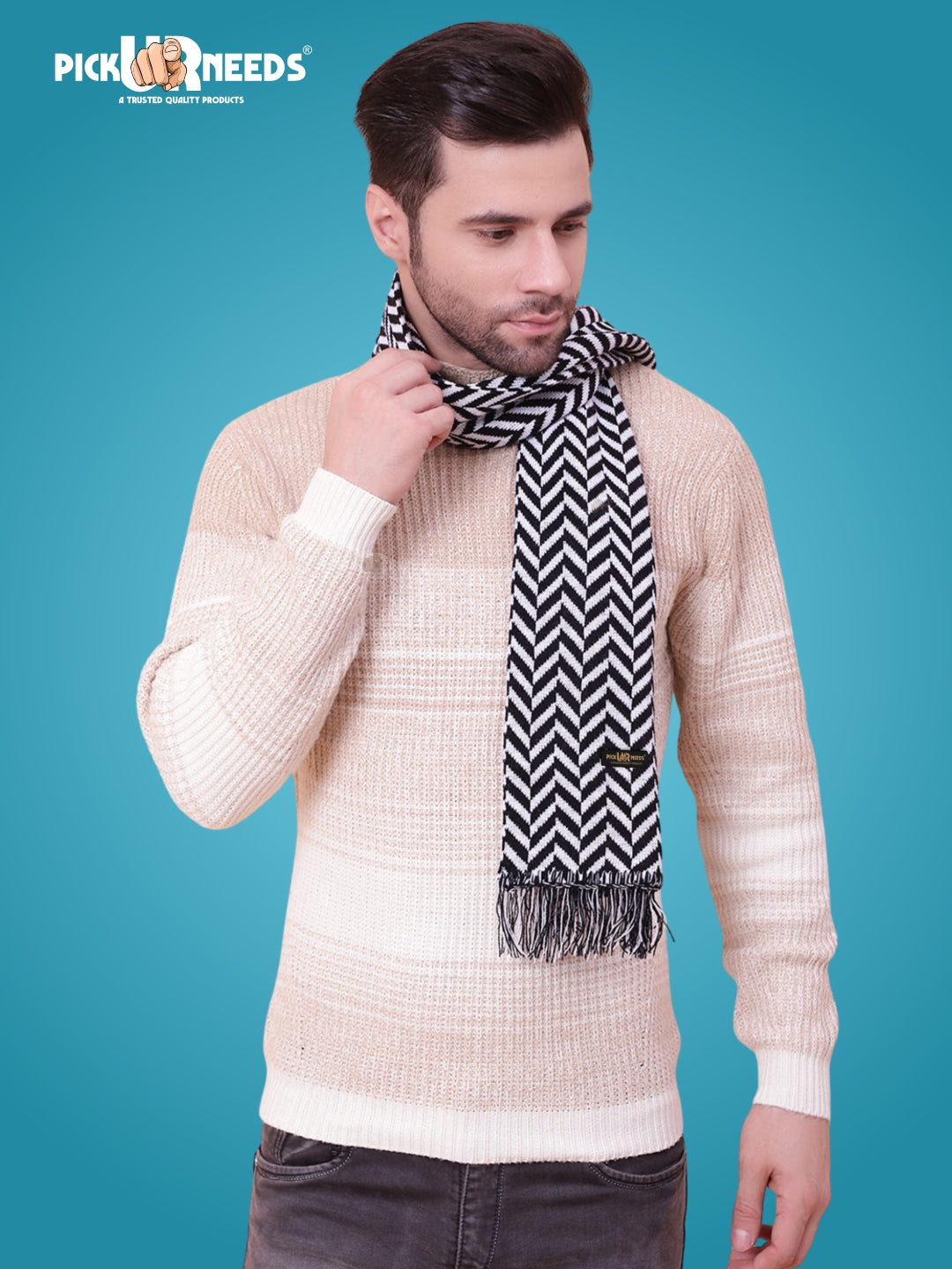Pick Ur Needs Men's Stylish Zig Zag Knit Scarf  Soft, Warm & Breathable Fabric for Causal & Formal Wear Winter Muffler