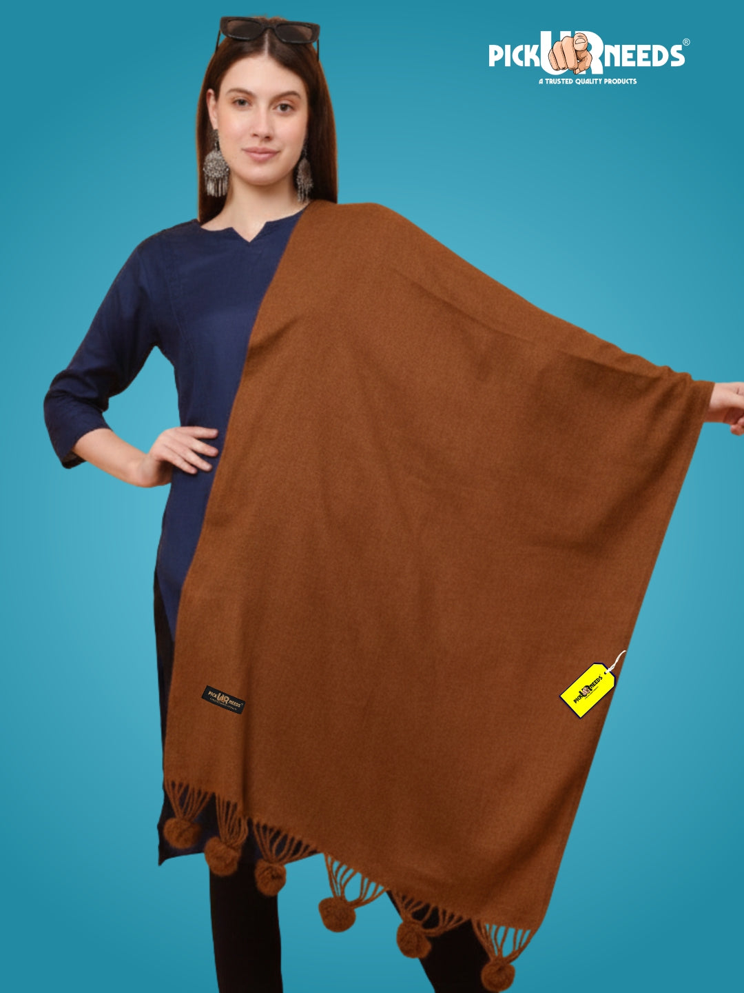 Pick Ur Needs Premium Women’s Wool Blend Scarf Soft Woolen Shawl Winter Stole with Tassels & Pom Poms