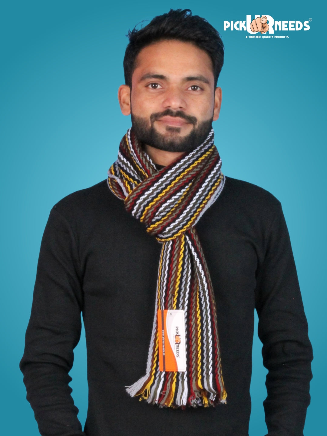 Pick Ur Needs Premium Men's Warm And Stylish Woolen Muffler With Multicolour Stripes And Stylish Tussles Ends