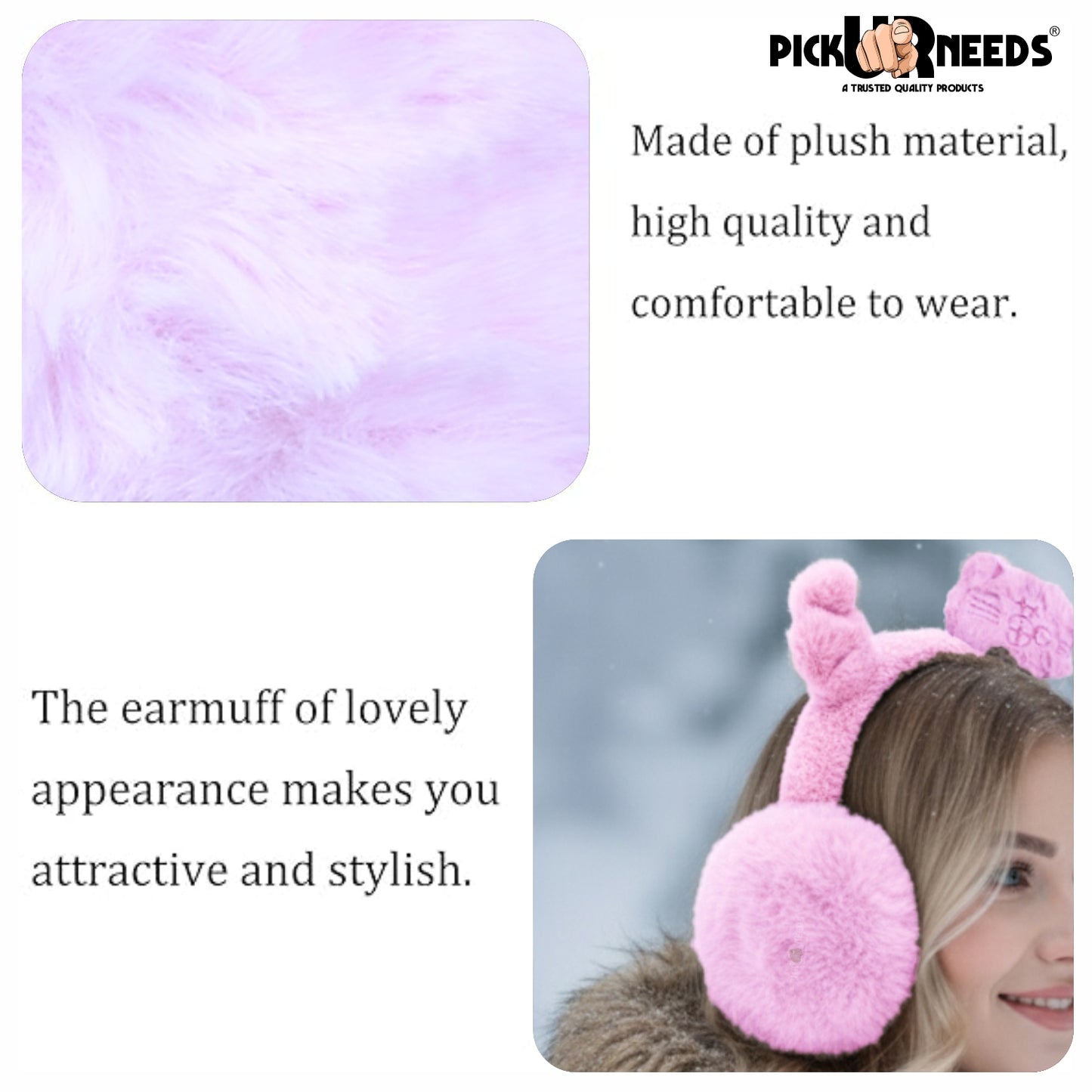 Pick Ur Needs Cute Cat Ear Muffs for Women & Kids – Foldable Ultra-Soft Winter Earmuffs, Lightweight Plush Ear Warmers