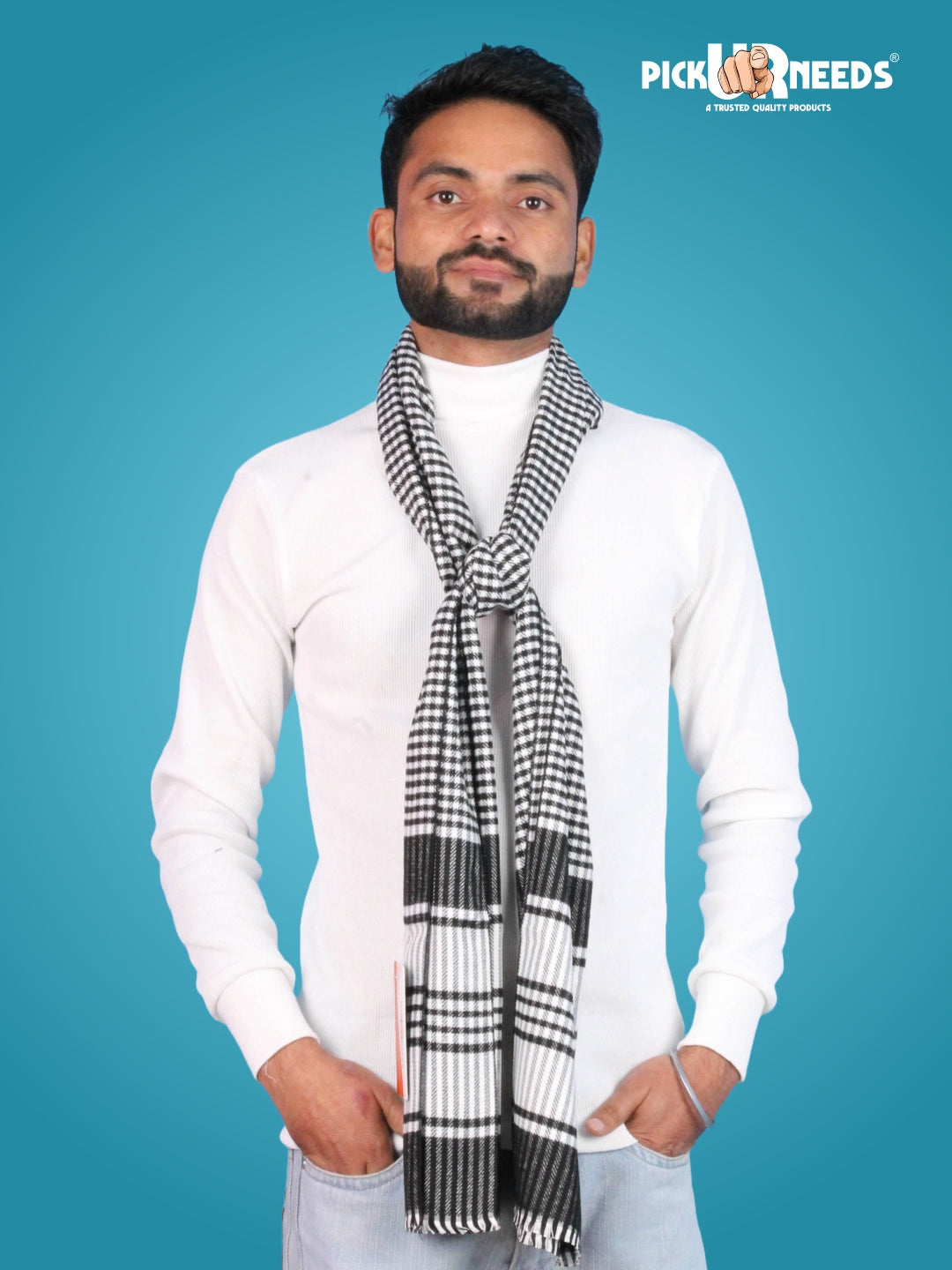 Pick Ur Needs Premium Winter Muffler for Men Soft Wool-Blend Checked Scarf Warm, Lightweight & Stylish Muffler for Office, Casual & Outdoor Wear