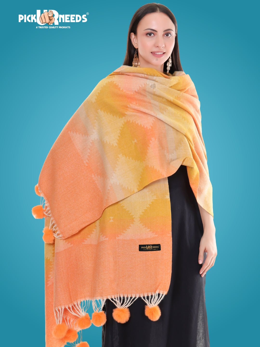 Pick Ur Needs Women’s Soft Woolen Shawl Premium Warm & Breathable Winter Stole  Elegant Striped Design with Tassels