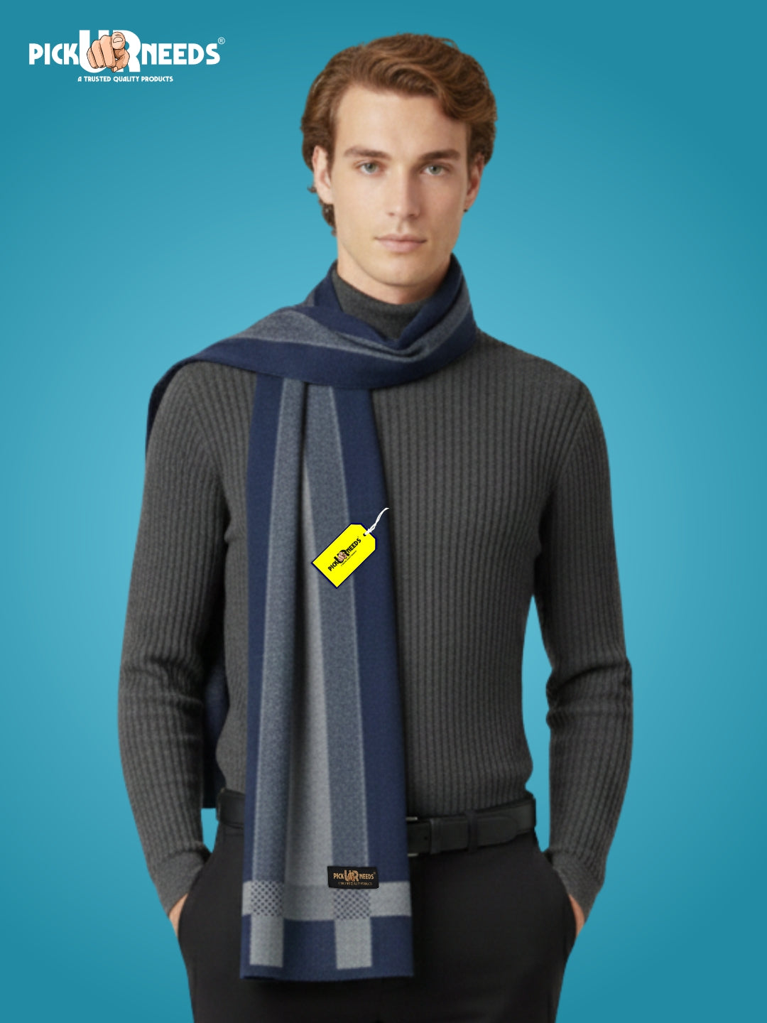 Pick Ur Needs Men’s Premium Winter Wool Muffler – Soft & Warm Knitted Scarf for Casual, Office & Travel Stylish Stripe Design