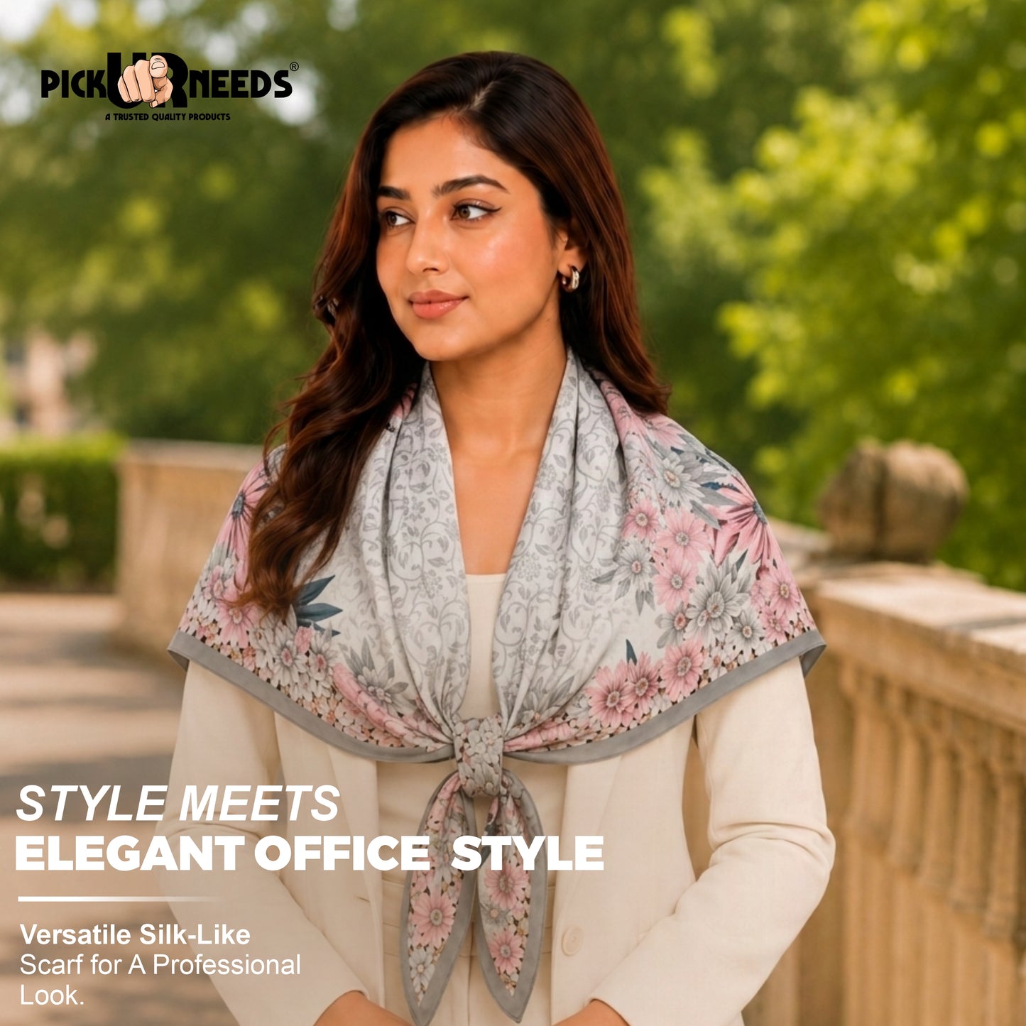 Pick Ur Needs Premium Summer Satin Silk Floral Printed Scarf for Womens & Girls Neck, Head, Shoulder Wrap Stole