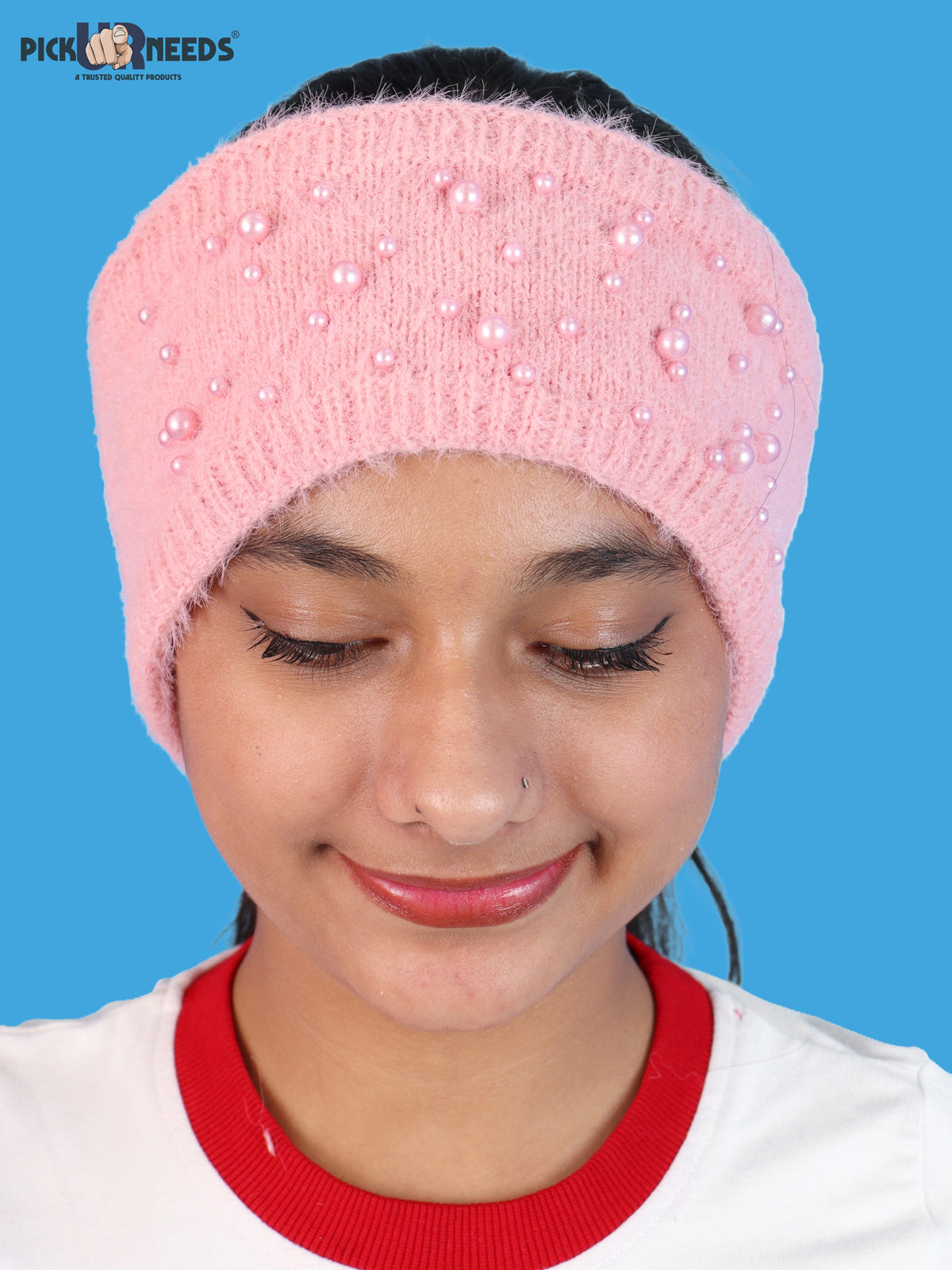 Pick Ur Needs Womens & Girls Soft Woolen Headband with Elegant Pearl Design Warm Stretchable Winter Ear Warmer Kanpatti.