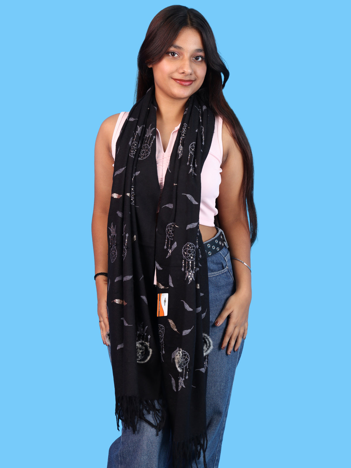 Pick Ur Needs Womens & Girls Muffler & Scarf with Elegant Dreamcatcher Print Soft Warm Lightweight Winter Neck Wrap with Stylish Fringes