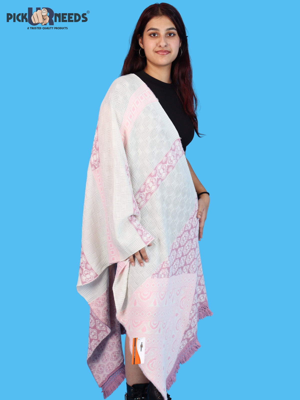 Pick Ur Needs Winter Girls & Womens Woolen Shawl, Soft Warm Printed Wrap with Elegant Pattern & Fringe Border