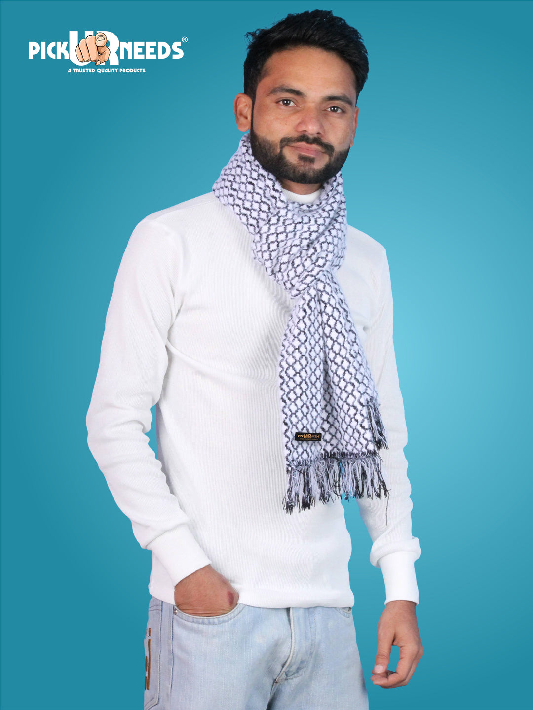 Pick Ur Needs Soft Warm Woolen Premium Winter Muffler for Men Scarf with Stylish Check Pattern Long & Comfortable Cold Weather Neck Wrap