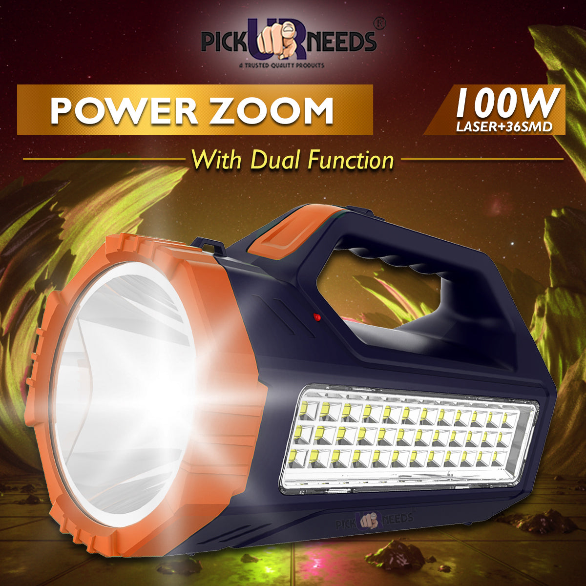 Pick Ur Needs Rechargeable Bright Led Torch Light Laser Long Range High Power Search Light Kisan Rechargeable with 36 Led Side Emergency Lights