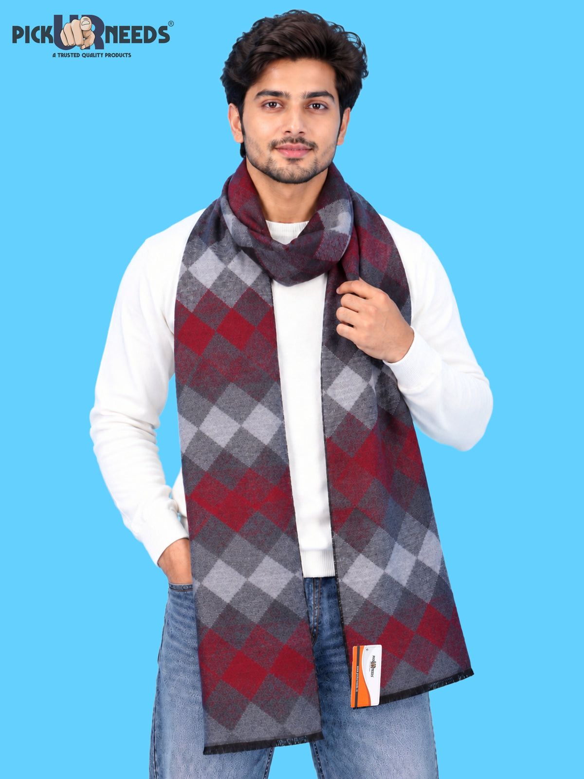 Pick Ur Needs Premium Winter Muffler for Men & Boys Soft & Warm Checkered Design Woolen Style Scarf Stylish Long Neck Wrap for Winter Wear