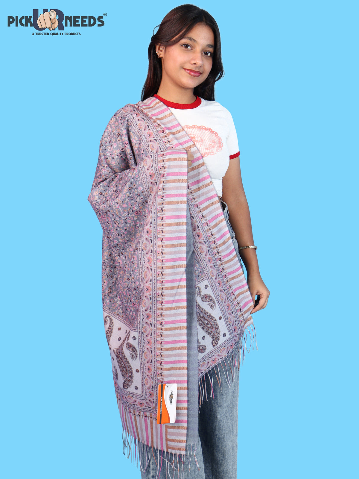Pick Ur Needs Women Winter Shawl & Muffler Soft Warm Floral Paisley Printed Stole with Tassels Stylish Lightweight Neck Wrap Scarf for Women & Girls