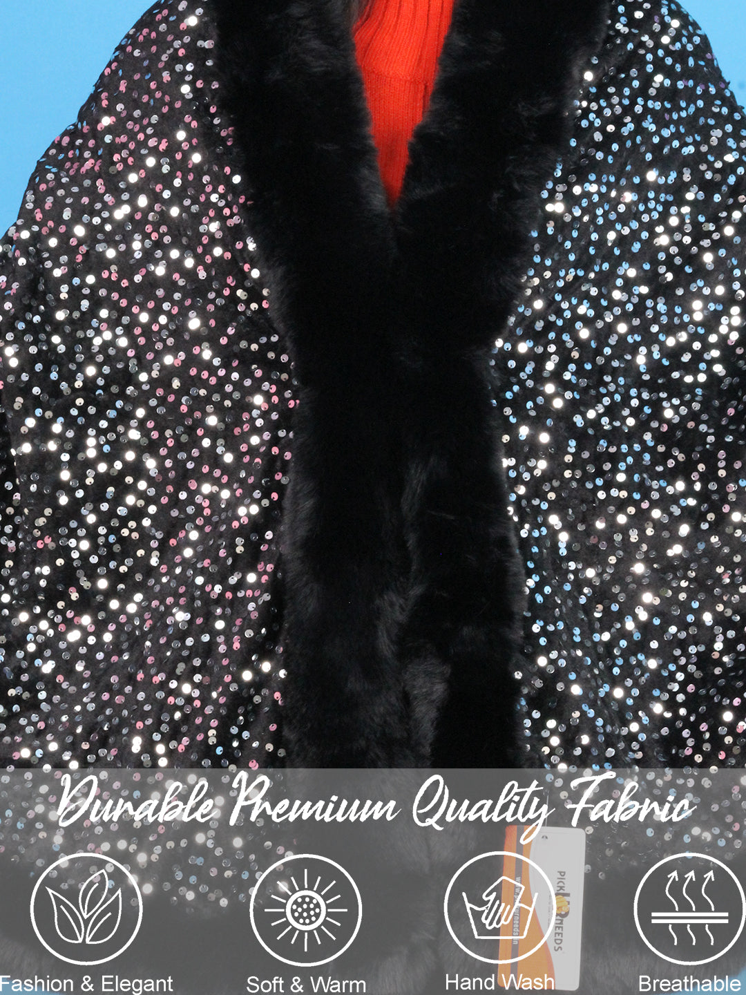 Visit the Pick Ur Needs Store Pick Ur Needs Luxury Sequin Faux Fur Shawl for Women Poncho & Winter Shrug Soft Warm Designer Wrap for Evening Parties