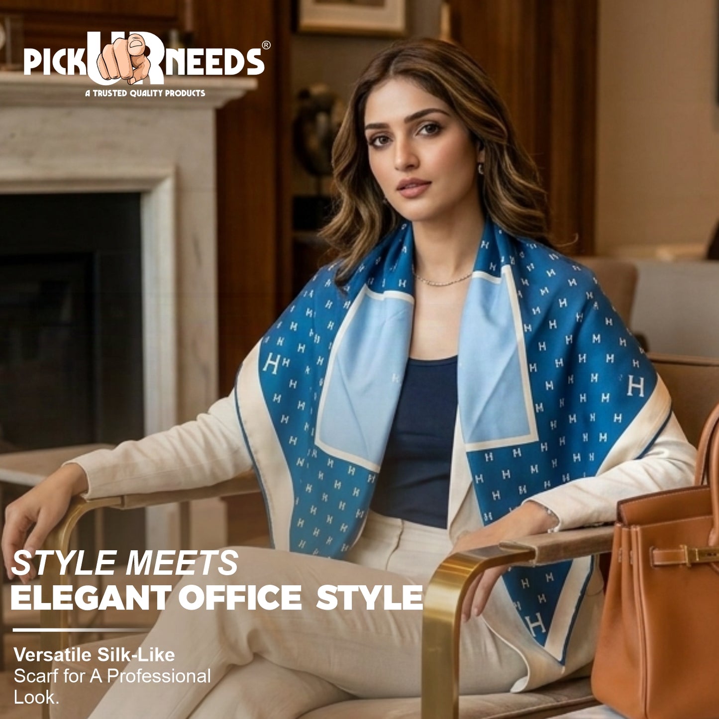 Pick Ur Needs Elegant Womens Premium Printed Satin Silk Feel Square Neck & Head Girls Scarf