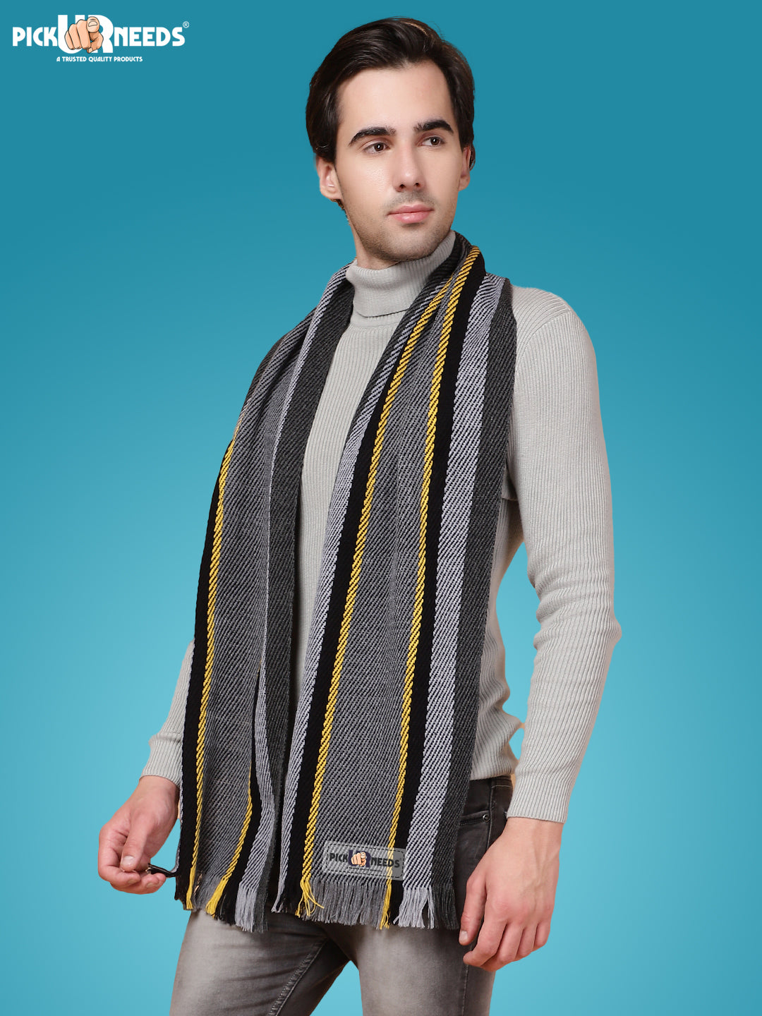 Pick Ur Needs Premium Men's Warm And Stylish Woolen Muffler With Multicolour Stripes And Stylish Tussles Ends