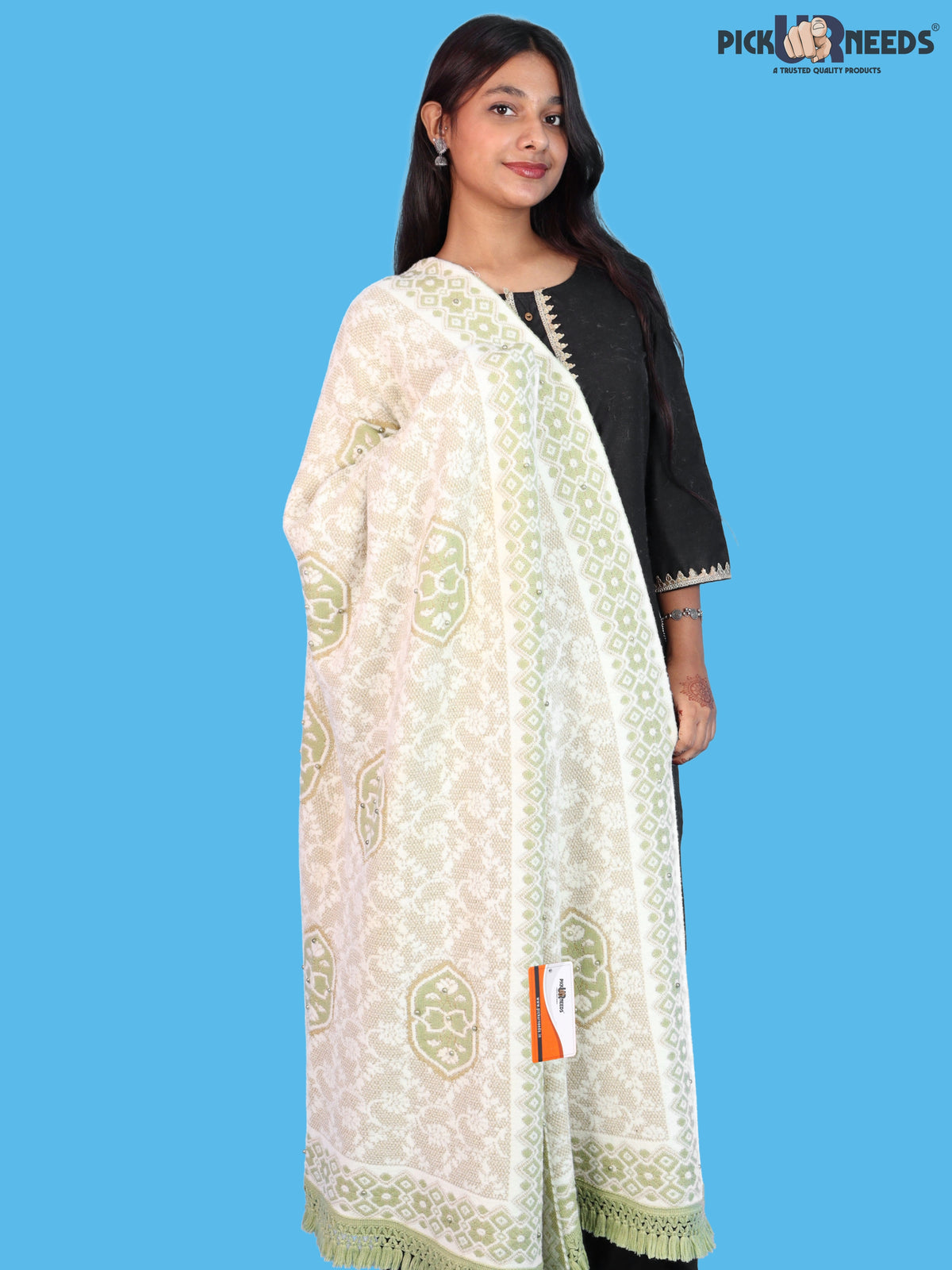Pick Ur Needs Printed Women’s Woolen Shawl with Elegant Floral Pattern & Fur Border