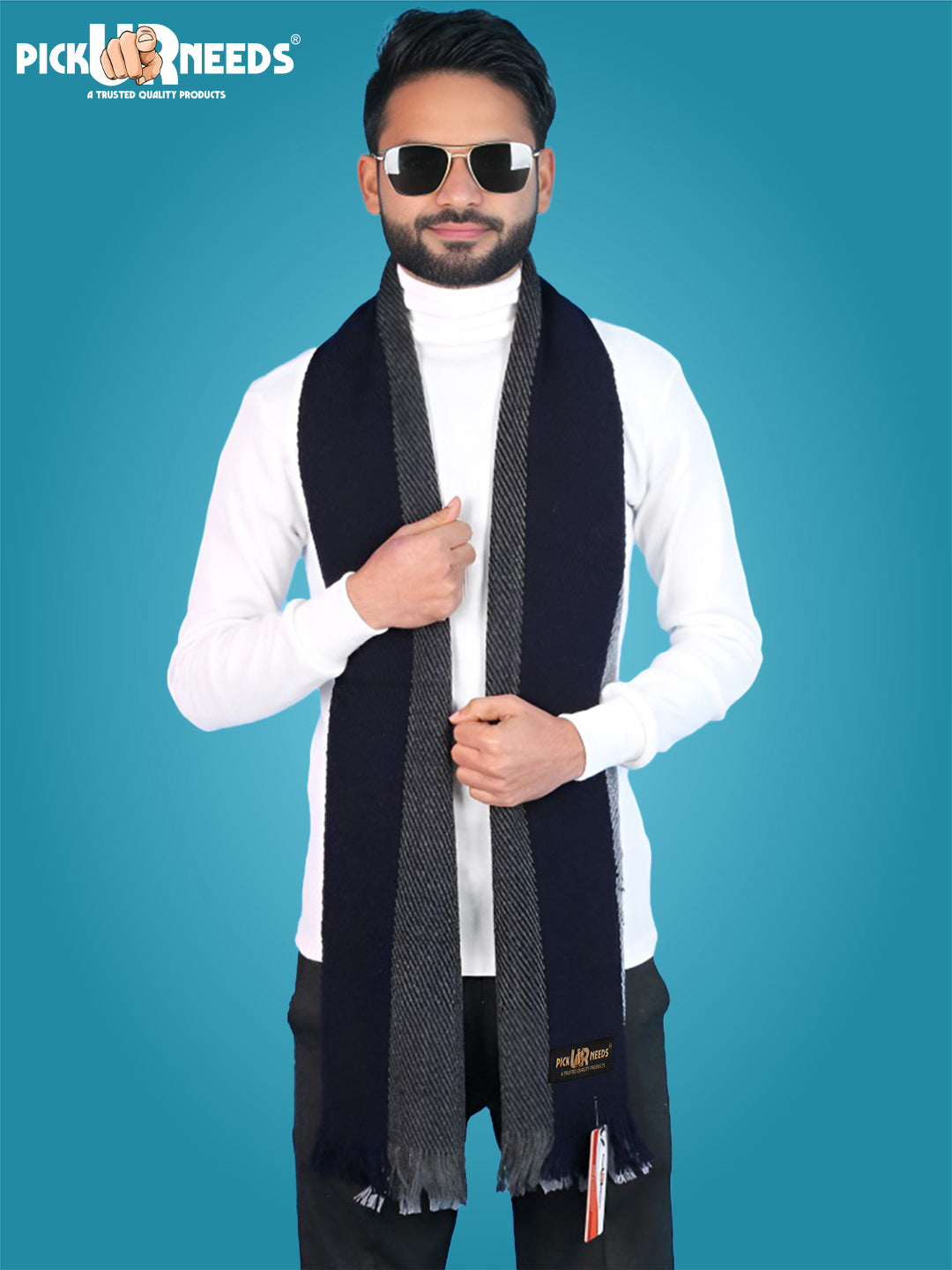 Pick Ur Needs Premium Men's Warm And Stylish Woolen Muffler With Multicolour Stripes And Stylish Tussles Ends