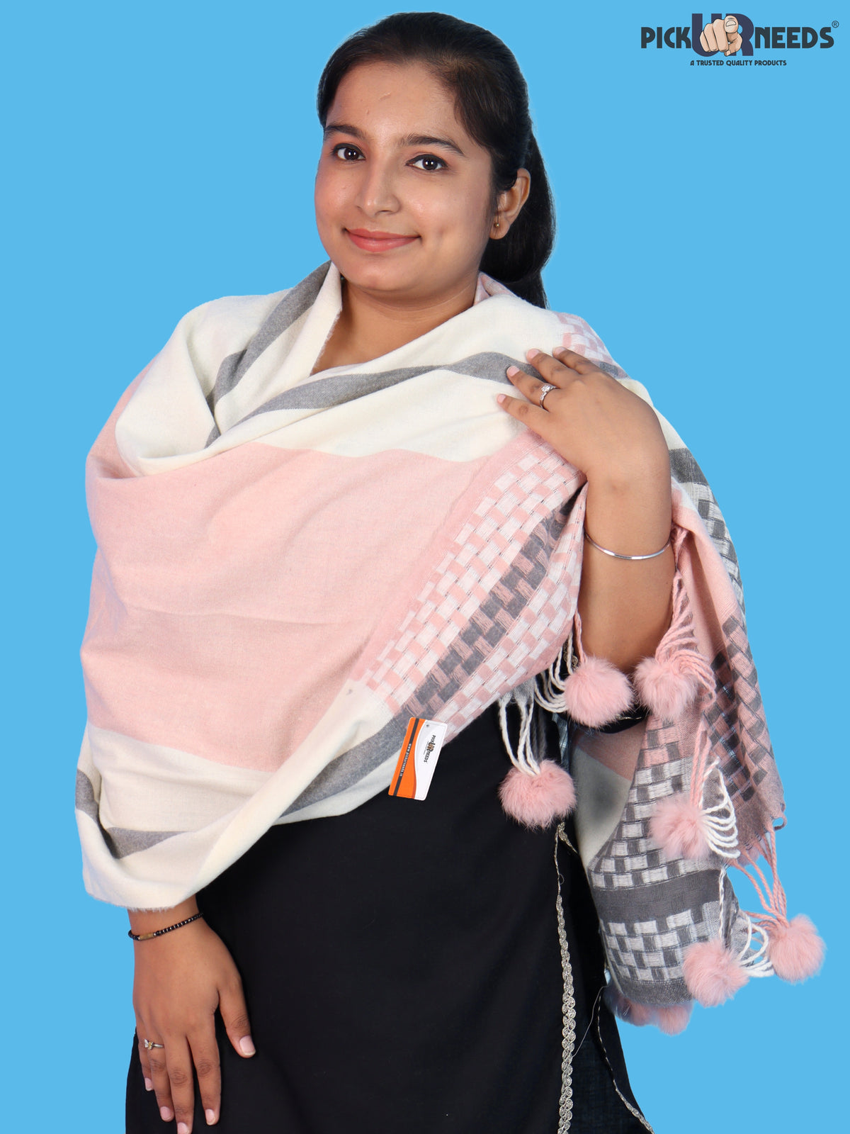 Pick Ur Needs Women Designer Winter Shawl with Geometric Checkered Pattern Shoulder Wrap with Tassels Stylish Stole for Girls Party, Casual & Ethnic Wear