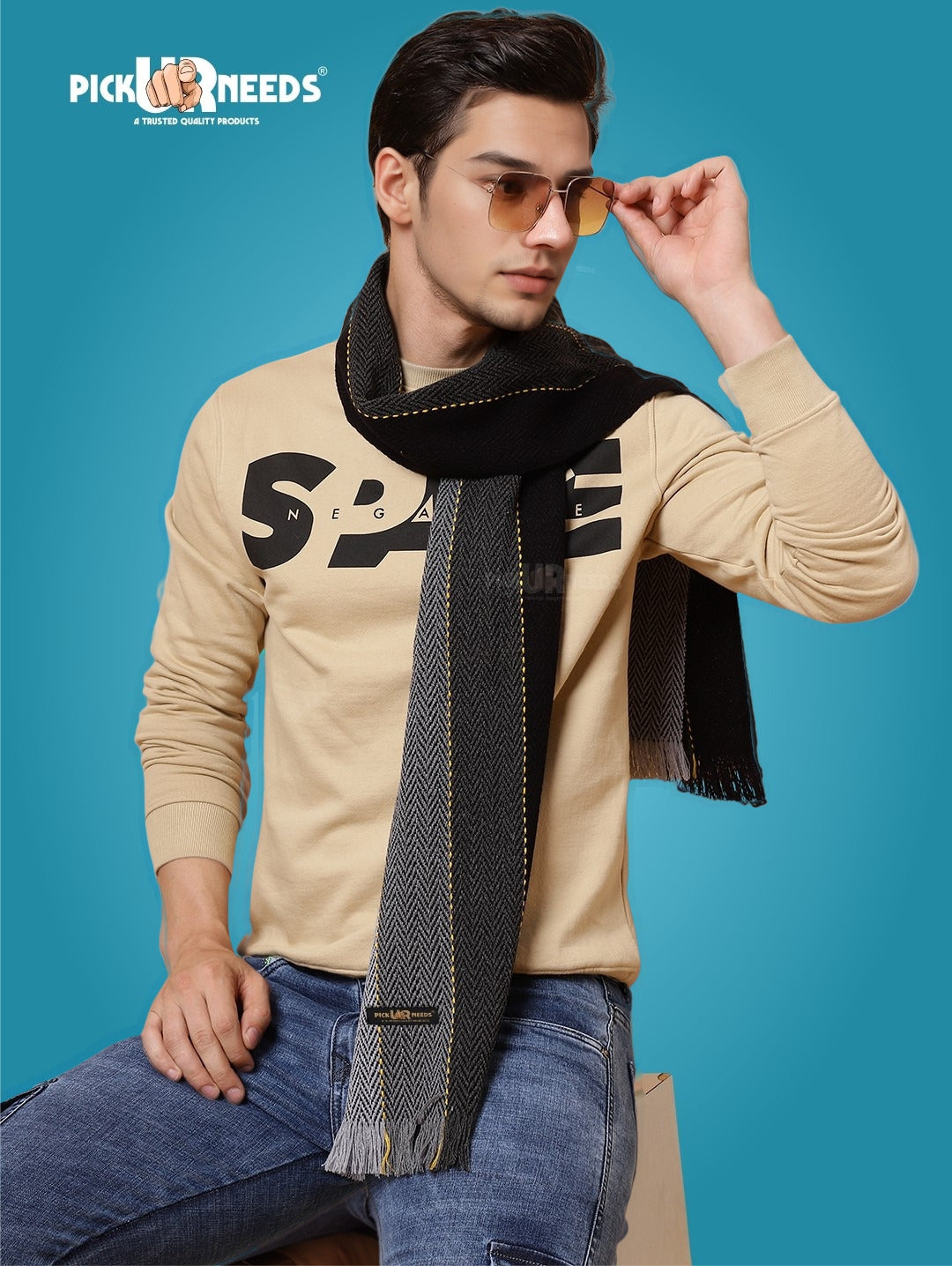 Pick Ur Needs Premium Men's Warm And Stylish Woolen Muffler With Multicolour Stripes And Stylish Tussles Ends