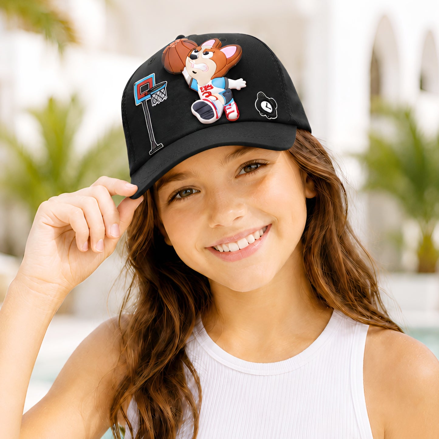 Pick Ur Needs Basketball Cartoon Baseball Cap with 3D Basketball Character Patch Adjustable Sports Hat for Boys & Girls