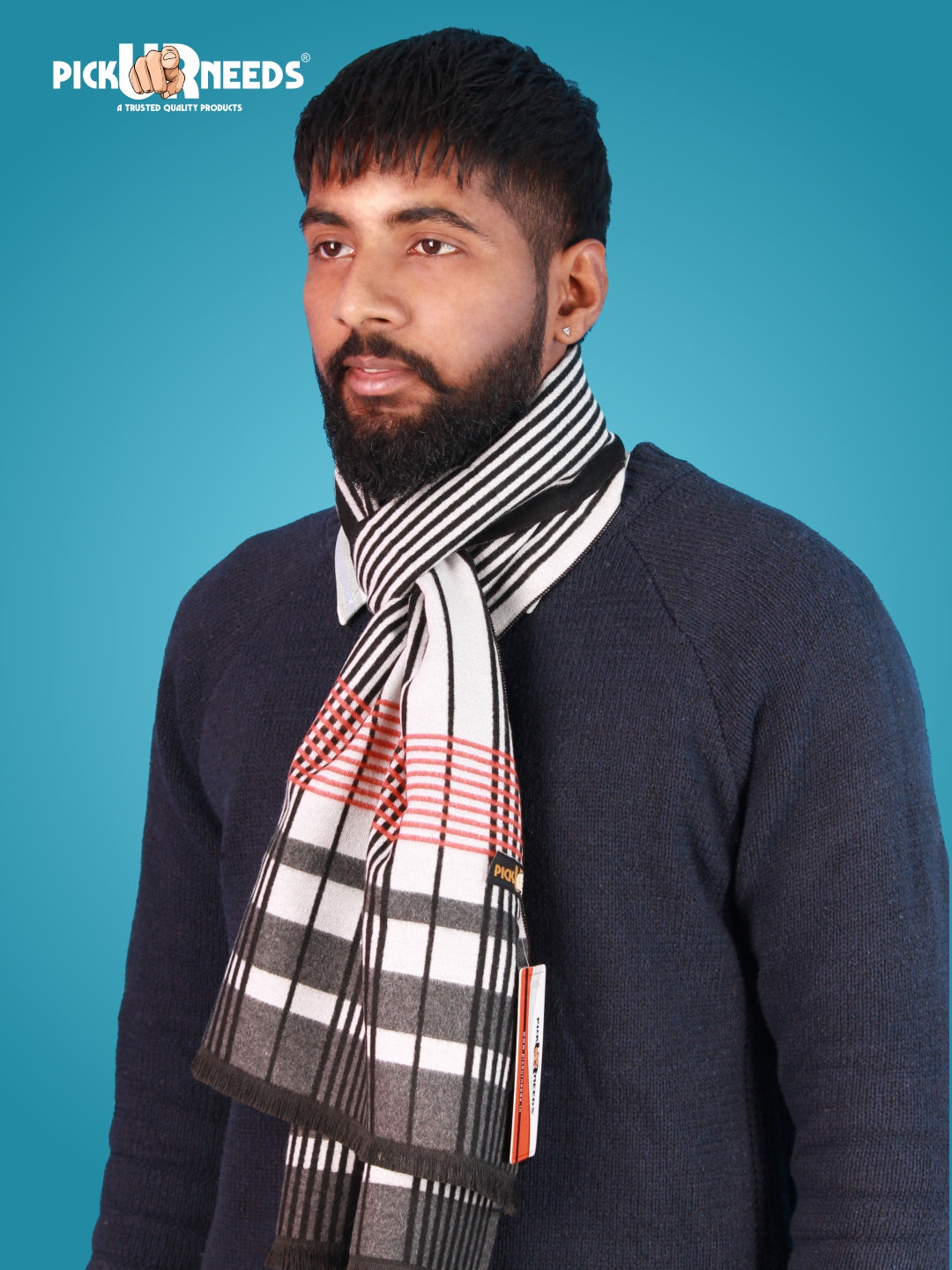 Pick Ur Needs Wool Blend Muffler for Men Soft Winter Scarf with Elegant Checks All-Day Comfort
