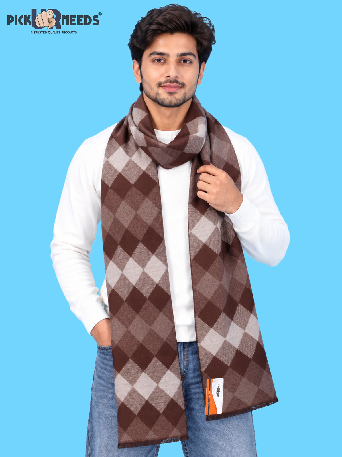 Pick Ur Needs Premium Winter Muffler for Men & Boys Soft & Warm Checkered Design Woolen Style Scarf Stylish Long Neck Wrap for Winter Wear
