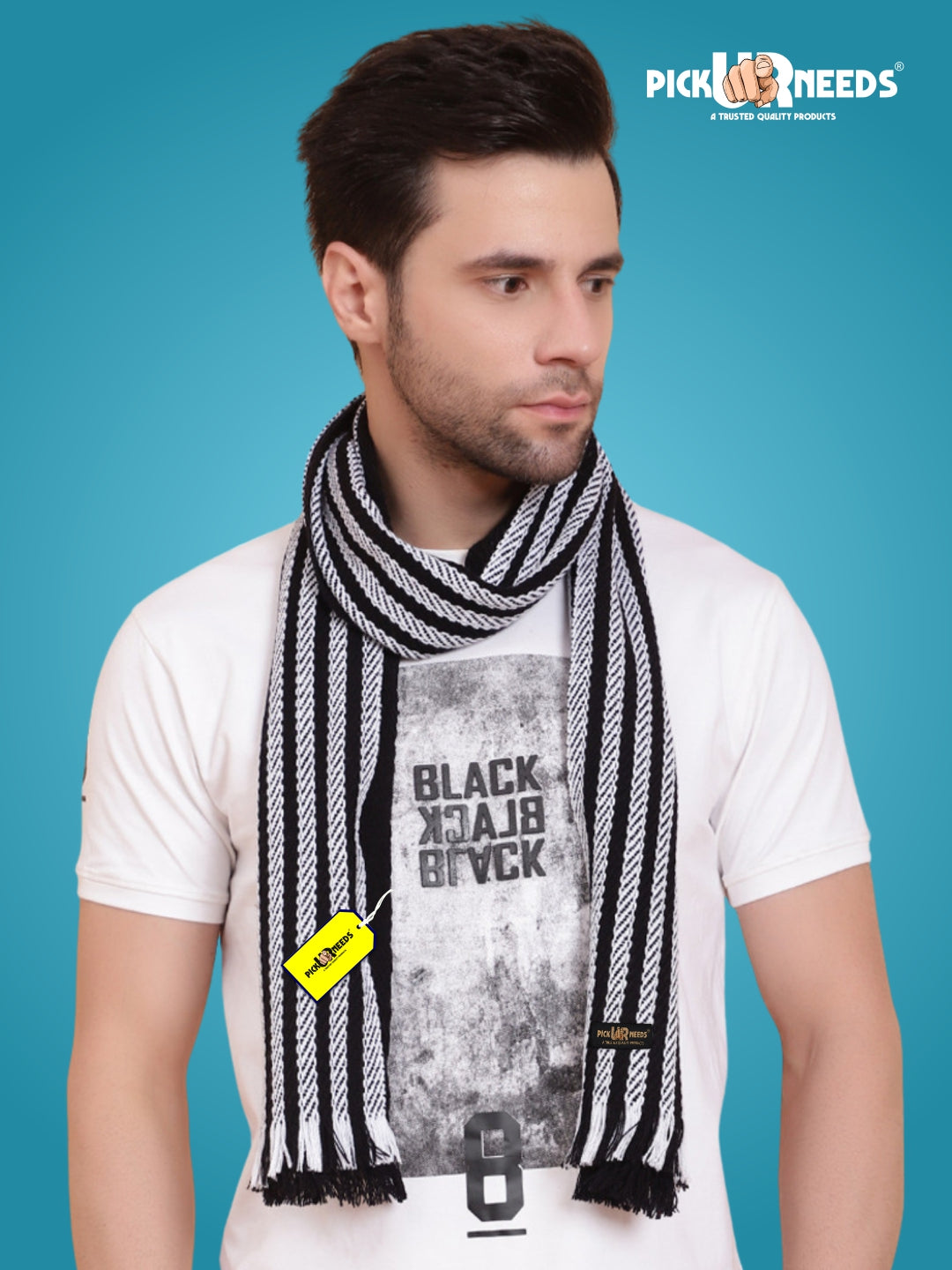 Pick Ur Needs Premium Men's Warm And Stylish Woolen Muffler With Multicolour Stripes And Stylish Tussles Ends