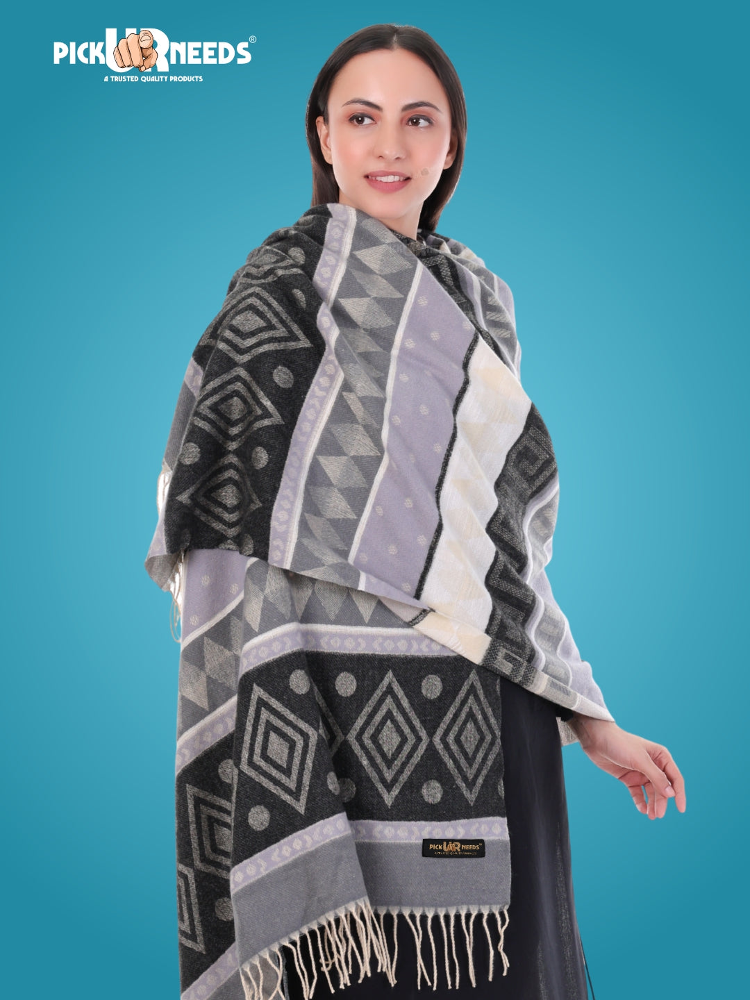 Pick Ur Needs Premium Winter Woolen Shawl for Women  Soft & Warm Ethnic Design Stole with Tassels  Stylish Warm Wrap for Winter & Parties
