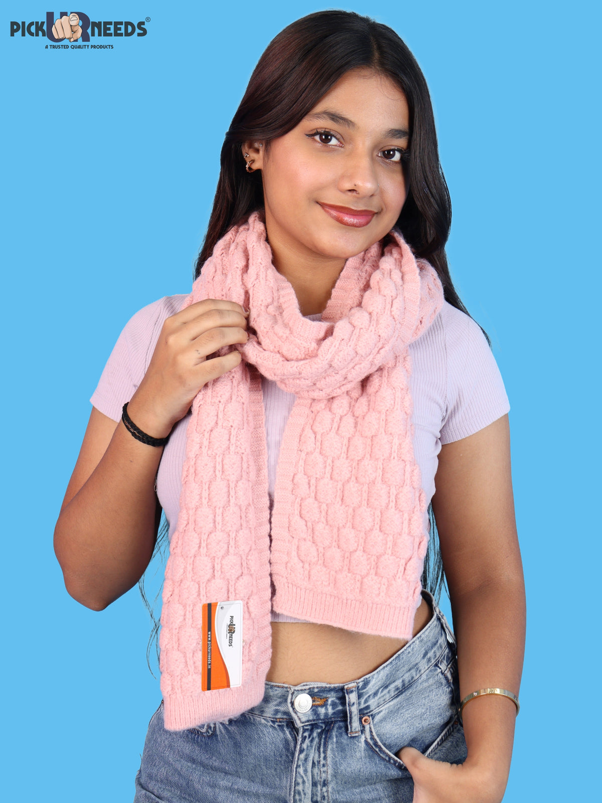 Pick Ur Needs Women and Girls Knitted Winter Muffler, Textured Woollen Scarf with Elegant Woven Pattern, Soft Warm Lightweight Neck Wrap