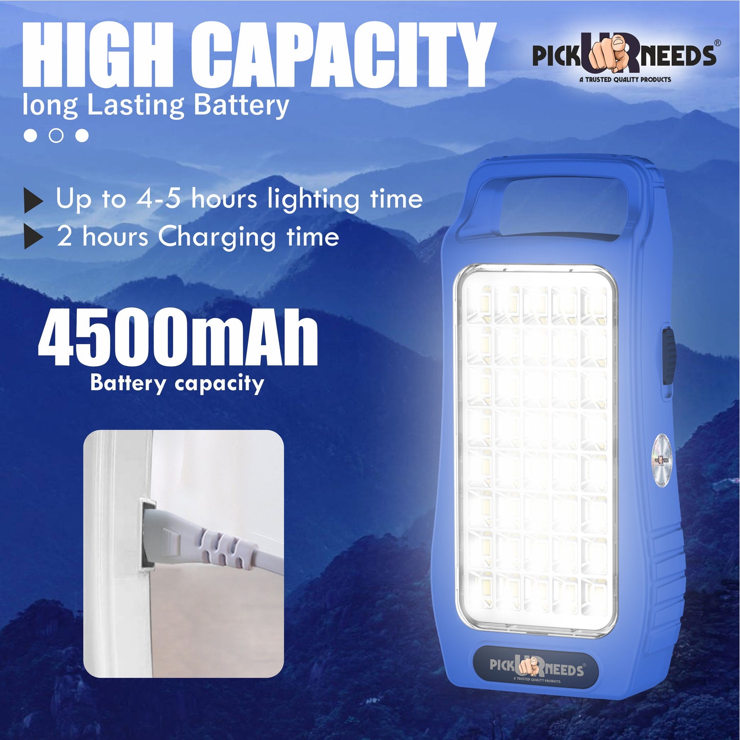 Pick Ur Needs 50W Rechargeable Emergency Light With 40 SMD Big LED 4500mAh Long Battery Backup 8 hrs Lantern Emergency Light