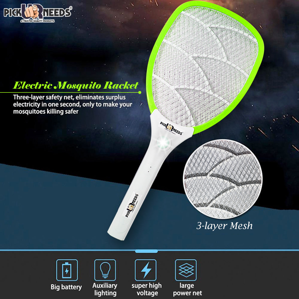 Pick Ur Needs Mosquito Racket Bat Rechargeable Anti Electric Insect Killer Racquet Bat | Fly Swatter with USB Charging