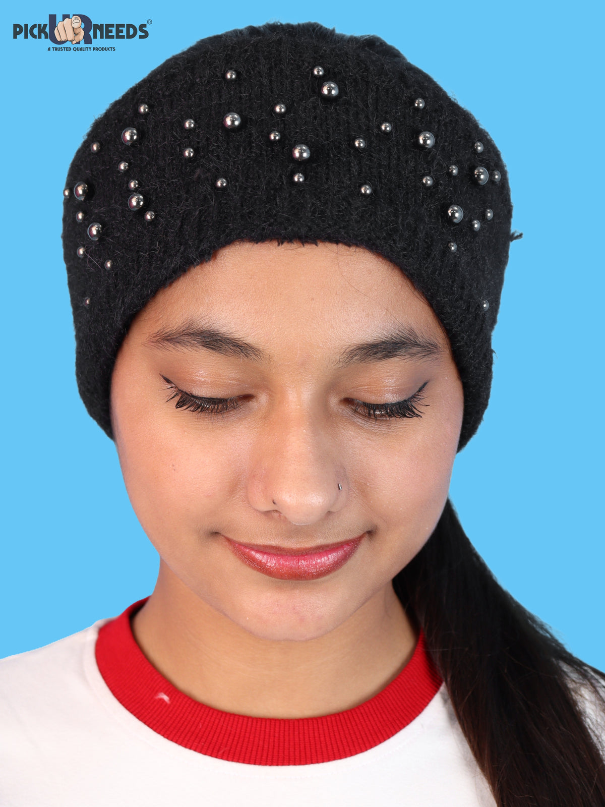 Pick Ur Needs Womens & Girls Soft Woolen Headband with Elegant Pearl Design Warm Stretchable Winter Ear Warmer Kanpatti.
