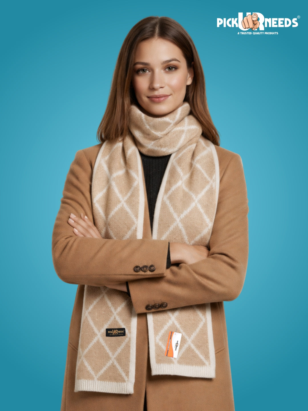 Pick Ur Needs Premium Winter Woolen Scarf for Women Designer Checkered Warm Muffler Soft, Stylish & Cozy Cold Weather Wrap