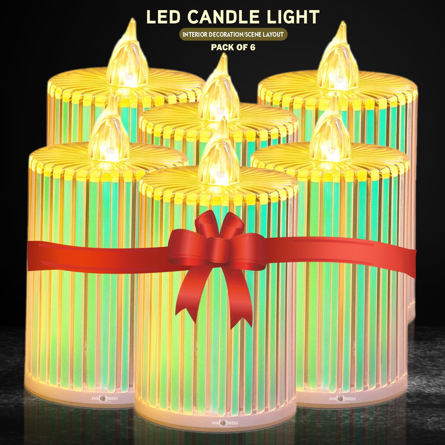 Pick Ur Needs Flameless LED Candle Light with Warm Yellow Flickering Artificial Candle for Home Decor, Festival & Romantic Lighting Pack of 6