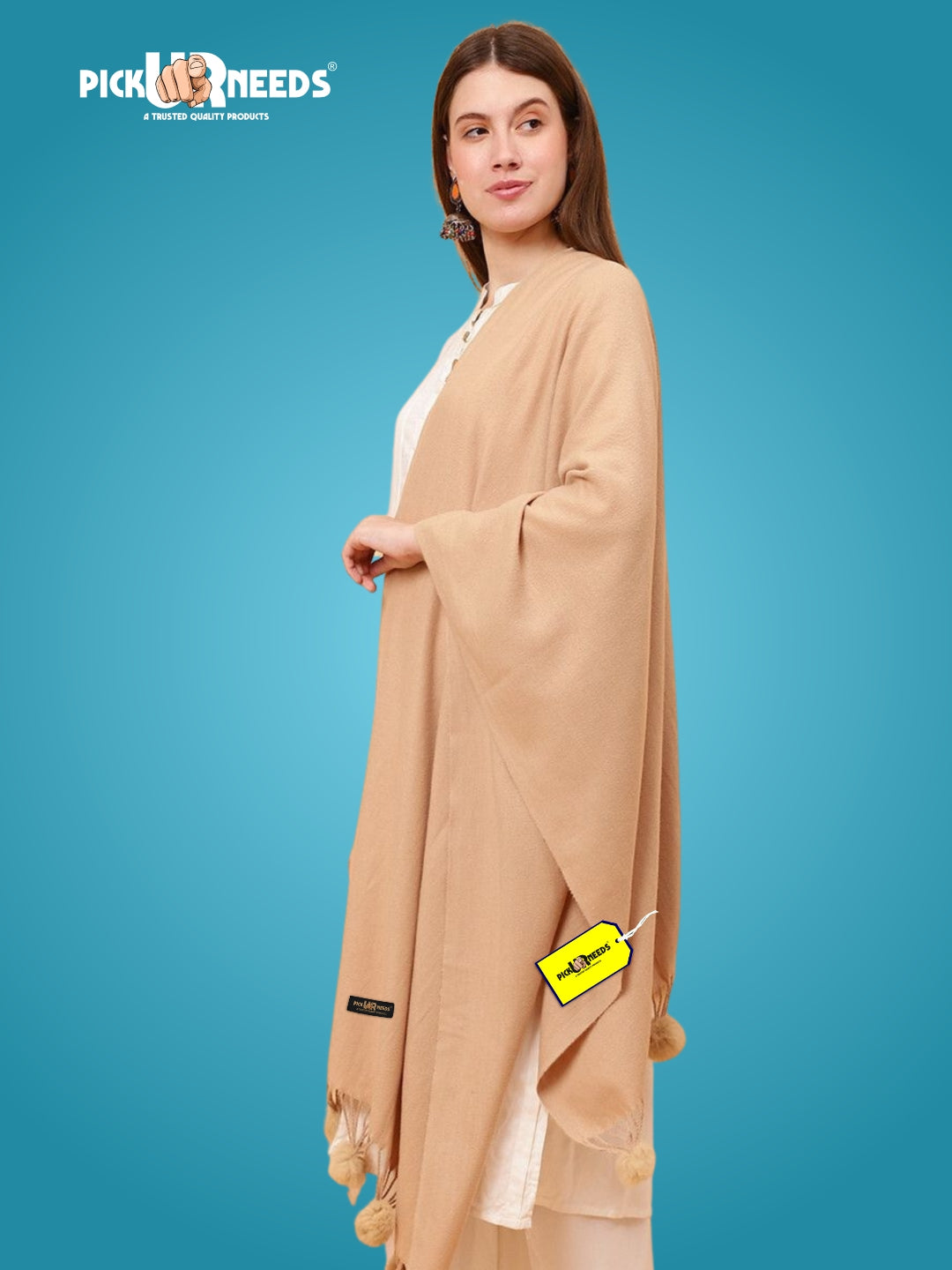 Pick Ur Needs Premium Women’s Wool Blend Scarf Soft Woolen Shawl Winter Stole with Tassels & Pom Poms