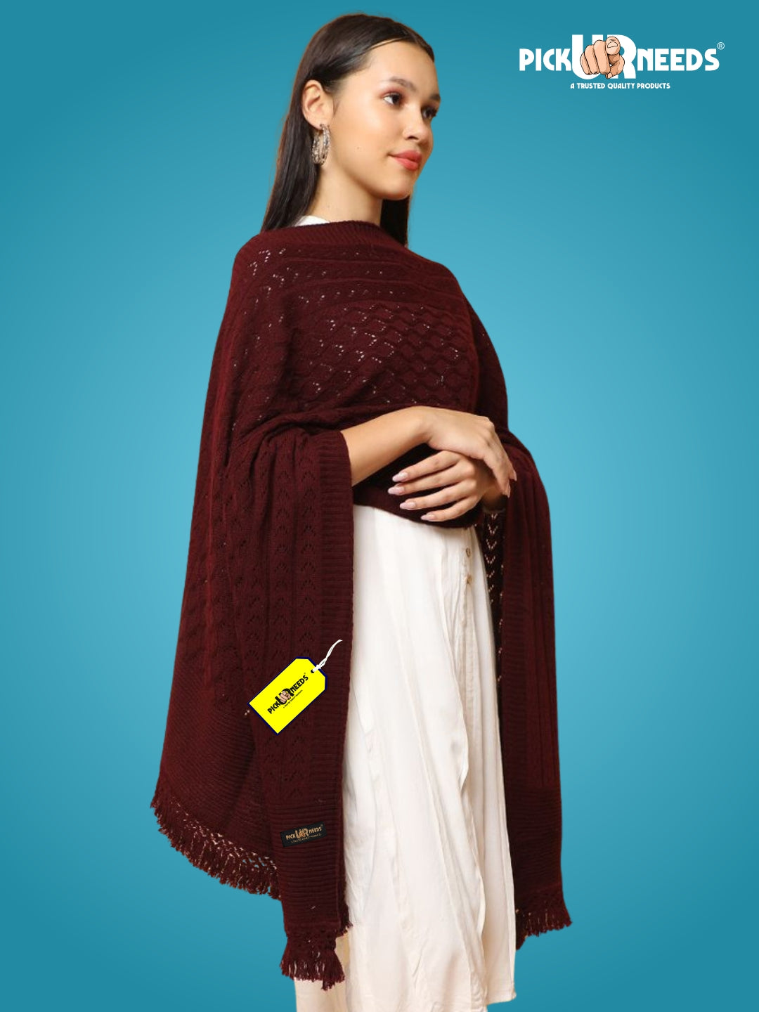 Pick Ur Needs Wool Self Design Women Shawl