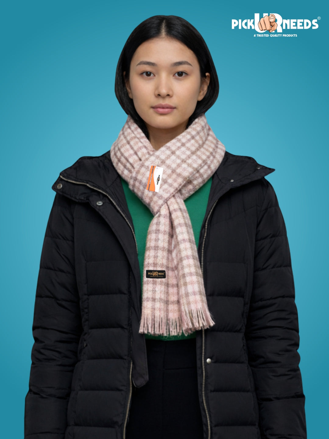 Pick Ur Needs Cashmere Premium Checkered Scarf for Women Soft Winter Muffler with Fringe