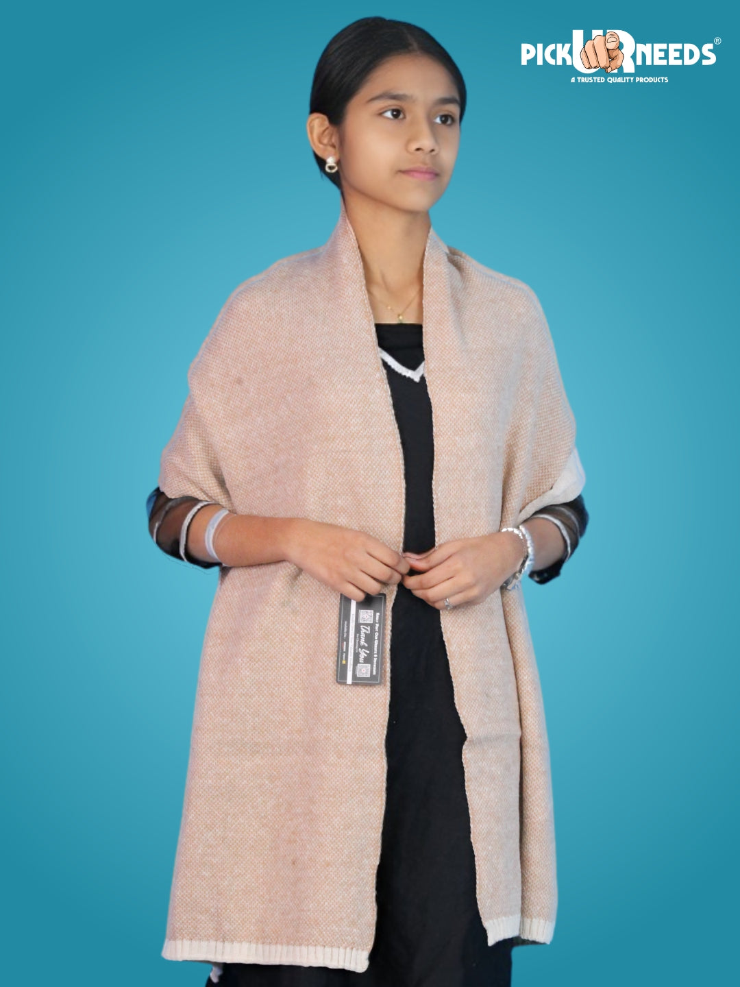 Pick Ur Needs Women's Knit Shawl Wrap with Border Soft, Warm & Lightweight Winter Stole Elegant Tan Bordered Scarf for Girls