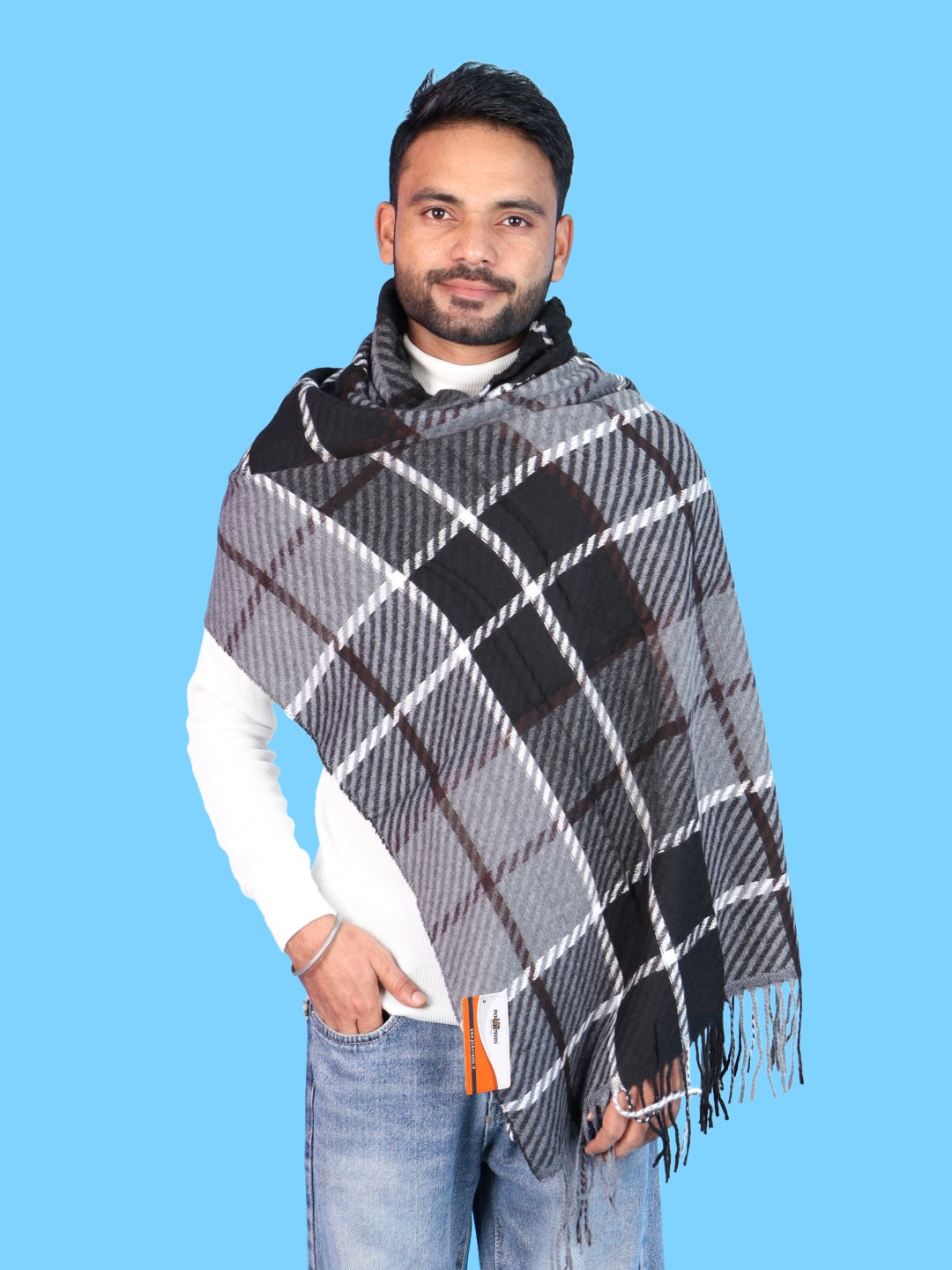Pick Ur Needs Premium Winter Shawl & Muffler for Men & Boys | Soft Warm Checkered Pattern Woolen Style Stole Stylish Long Scarf with Fringed Ends Comfortable Neck Wrap for Winter Wear