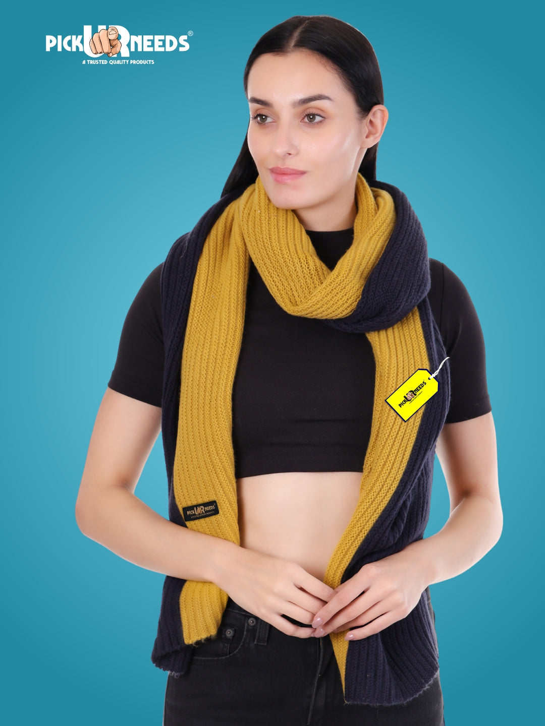 Pick Ur Needs Women’s Winter Wool Muffler Scarf – Premium Soft Knitted Dual-Tone Warm Shawl Wrap for Winter Travel, Casual