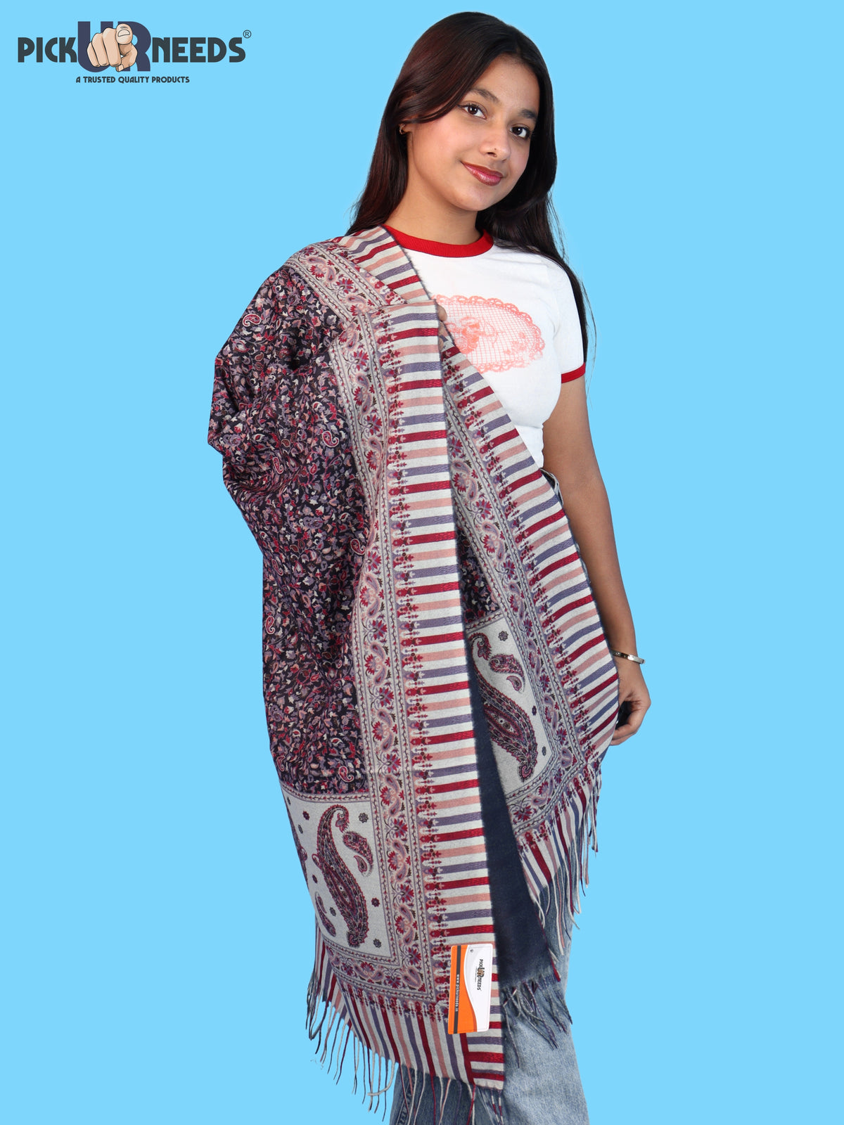 Pick Ur Needs Women Winter Shawl & Muffler Soft Warm Floral Paisley Printed Stole with Tassels Stylish Lightweight Neck Wrap Scarf for Women & Girls
