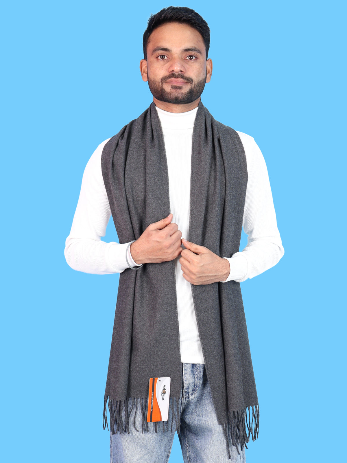 Pick Ur Needs Men’s Woolen Muffler Scarf Soft Warm Boys Winter Neck Wrap, Elegant Solid Style, Long Design with Decorative Fringes