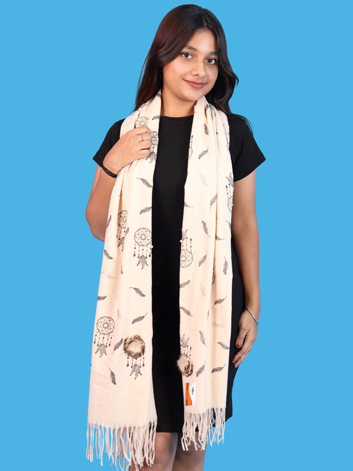 Pick Ur Needs Womens & Girls Muffler & Scarf with Elegant Dreamcatcher Print Soft Warm Lightweight Winter Neck Wrap with Stylish Fringes