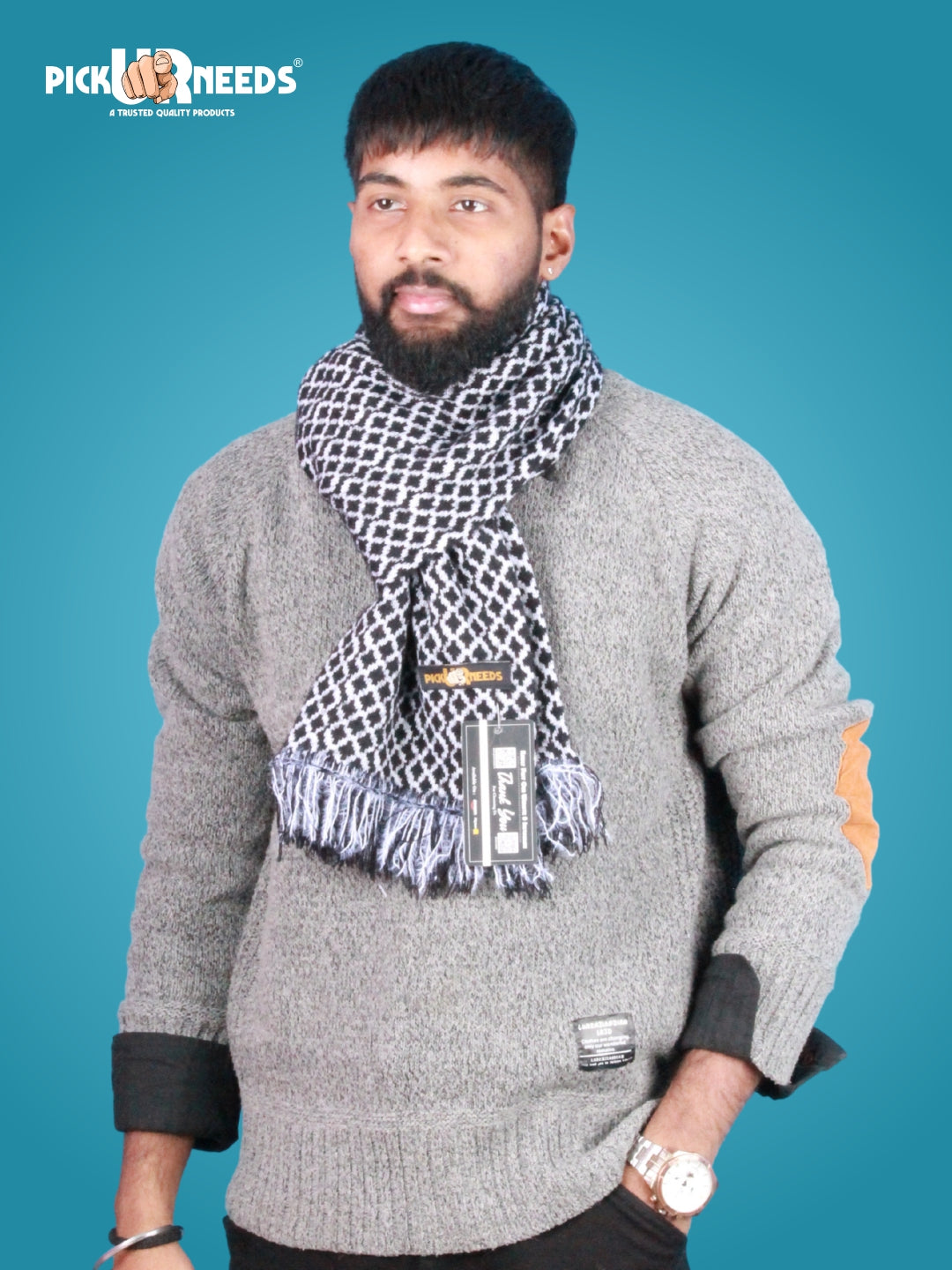 Pick Ur Needs Soft Warm Woolen Premium Winter Muffler for Men Scarf with Stylish Check Pattern Long & Comfortable Cold Weather Neck Wrap