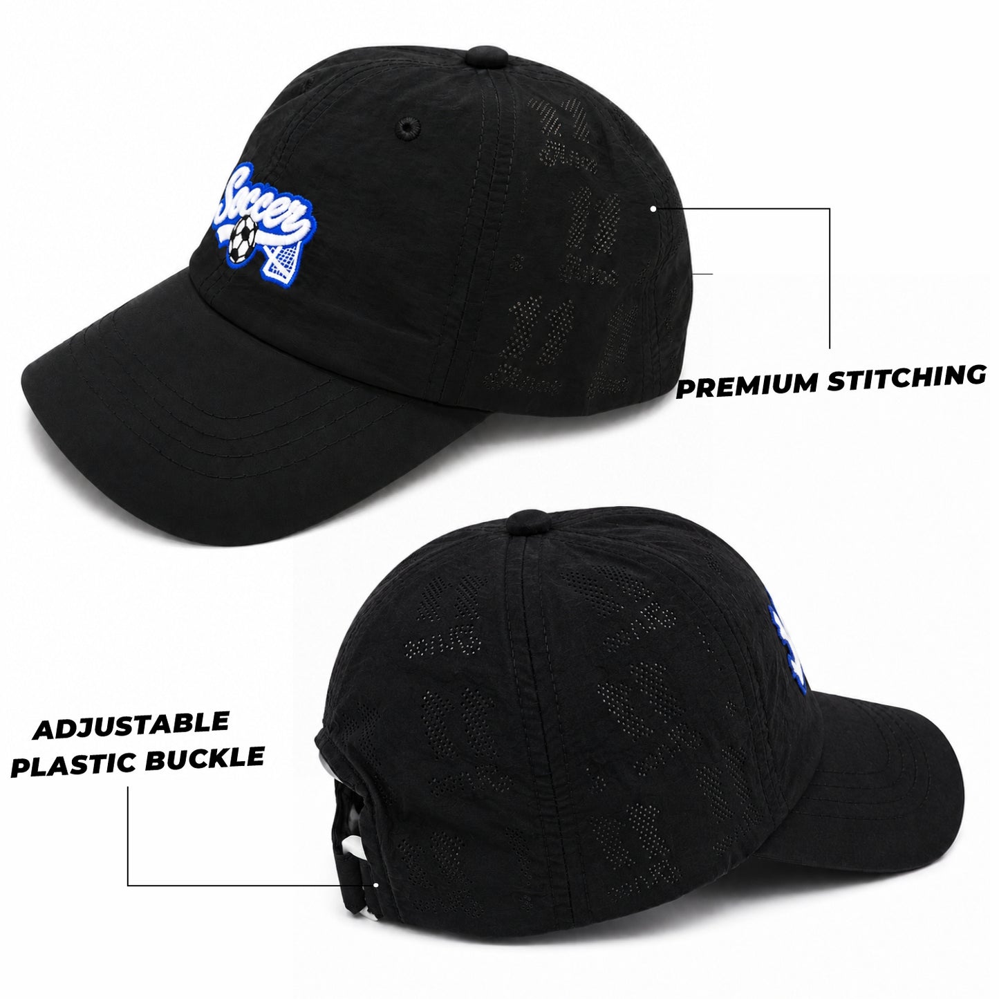 Pick Ur Needs Soccer Embroidered Performance Baseball Cap for Kids & Teens – Breathable Sun Protection Sports Hat, Adjustable Lightweight Soccer Caps