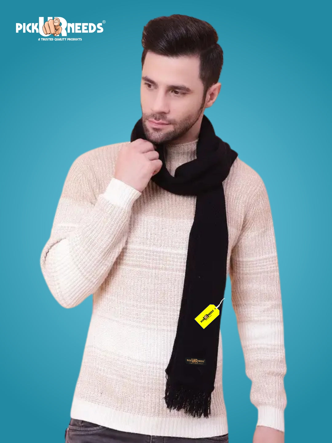 Pick Ur Needs Premium Soft Knitted Winter Muffler for Men Elegant Wool Blend Scarf with Tassel Fringe Stylish Warm Winter Wear for Casual & Formal Outfits